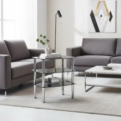 Beistelltisch mit Glas Schwarz Dragomera & Edelstahl