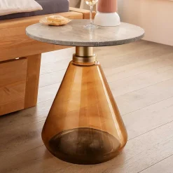 Beistelltisch mit Marmorplatte Hellbraun - Barbarino