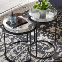 Beistelltische mit Tabletts in Silber - Makimona (zweiteilig)