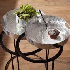 Beistelltische mit Tabletts in Silber - Makimona (zweiteilig)