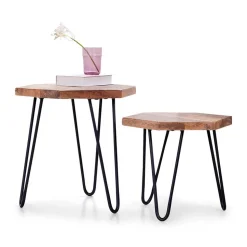 Beistelltische sechseckig aus Mangoholz - Pulaudio (zweiteilig)