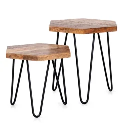 Beistelltische sechseckig aus Mangoholz - Pulaudio (zweiteilig)