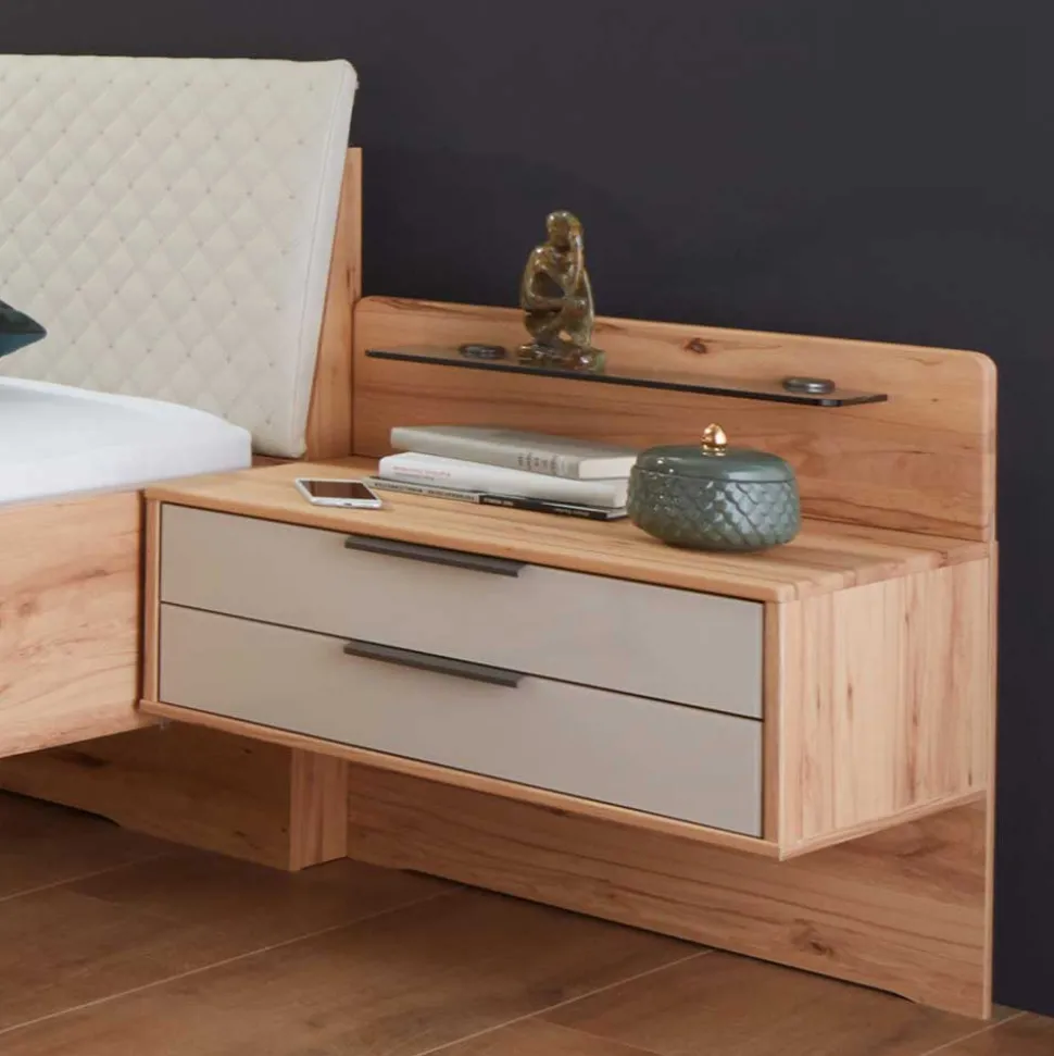 Bett Anlage in Kernbuche & Beige - Krofun I (dreiteilig)