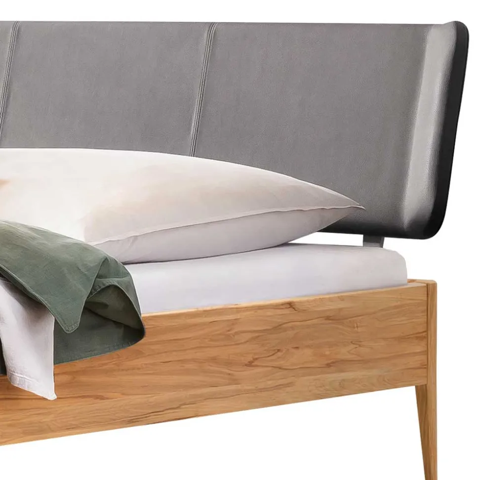 Bett aus Wildbuche massiv und Kunstleder - Padricio