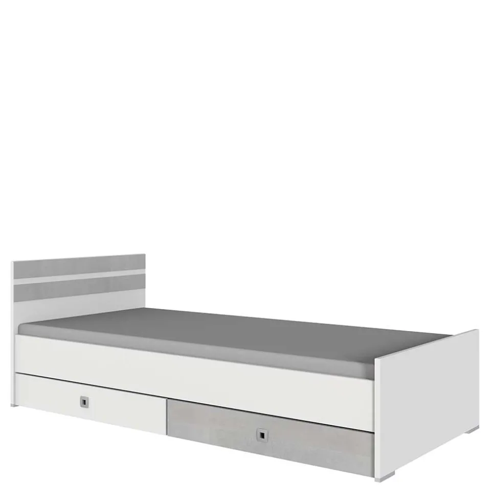 Bett in Weiß & Lichtgrau Beton Optik - Orsidio