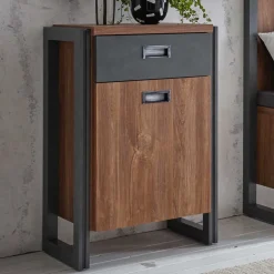 Bett Kommode im Eiche dunkel Dekor und Schwarz - Rompira