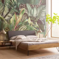 Bett mit Kopfteil gepolstert Kunstleder Anthrazit - Catrizia