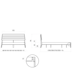 Bett mit Nachtkonsolen aus Wildeiche - Grenadys (dreiteilig)