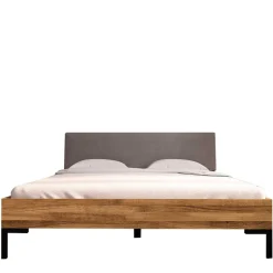 Bett mit Wildeiche Rahmen & Polsterkopfteil in Grau - Kerfa