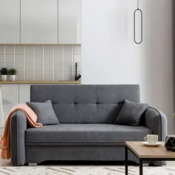 Bettcouch mit Federkern aus Velours Dunkelgrau - Lictona