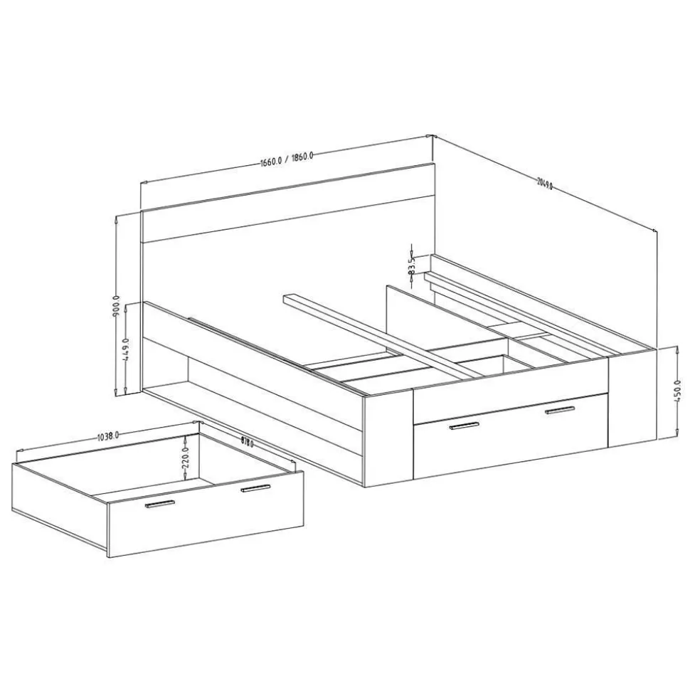 Bettgestell mit Schublade in Eiche Dunkel - Sivarin