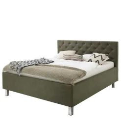 Bettkasten Polsterbett in Oliv Grün & Chrom - Weyna