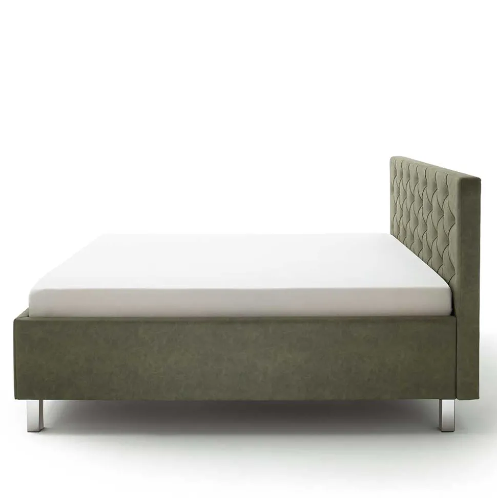 Bettkasten Polsterbett in Oliv Grün & Chrom - Weyna