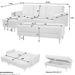 Bettsofa mit Hocker in Schwarz mit Chrom - Farella (zweiteilig)