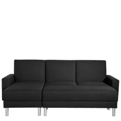 Bettsofa mit Hocker in Schwarz mit Chrom - Farella (zweiteilig)