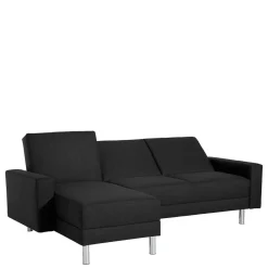 Bettsofa mit Hocker in Schwarz mit Chrom - Farella (zweiteilig)