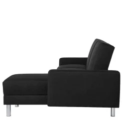 Bettsofa mit Hocker in Schwarz mit Chrom - Farella (zweiteilig)