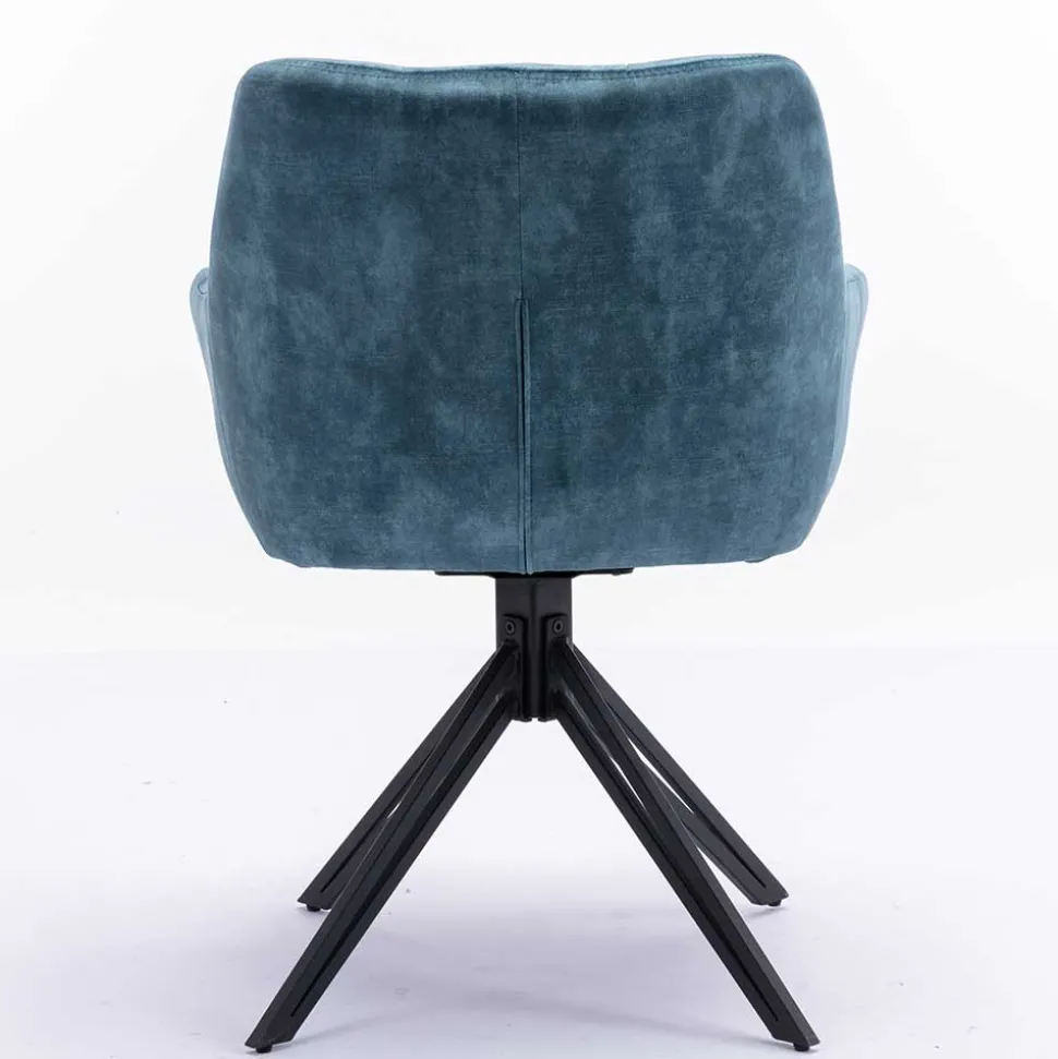 Blauer Armlehnenstuhl aus Velours - Paleara (2er Set)