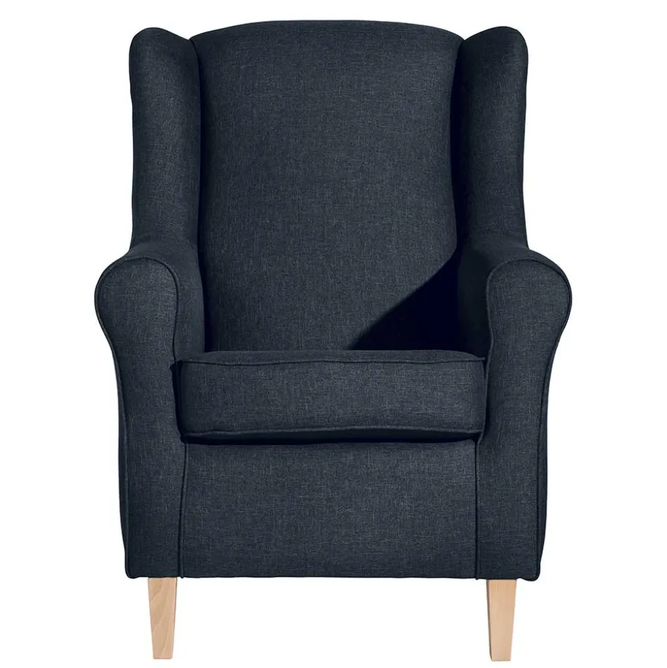 Blauer Ohrensessel mit Buche Beinen - Mag