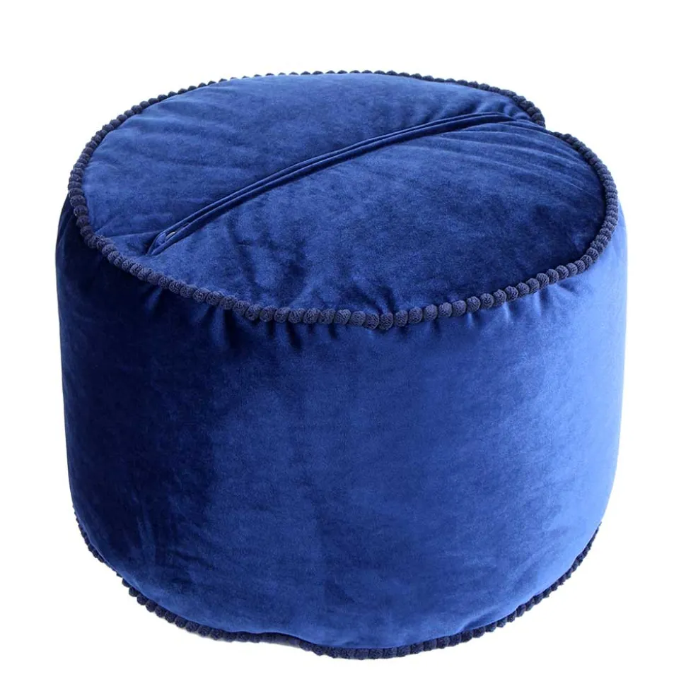 Blauer Samt Pouf in runder Form - Briotova