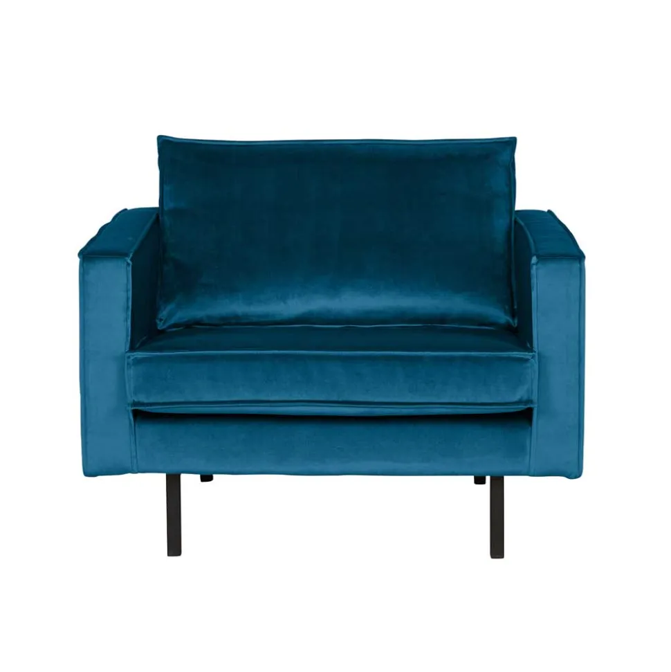 Blauer Samt-Sessel Cumagon im Retrostil