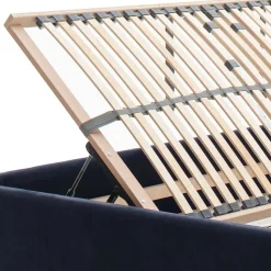 Blaues Stauraumbett mit Chesterfield Kopfteil - Lani