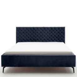 Blaues Stauraumbett mit Chesterfield Kopfteil - Lani