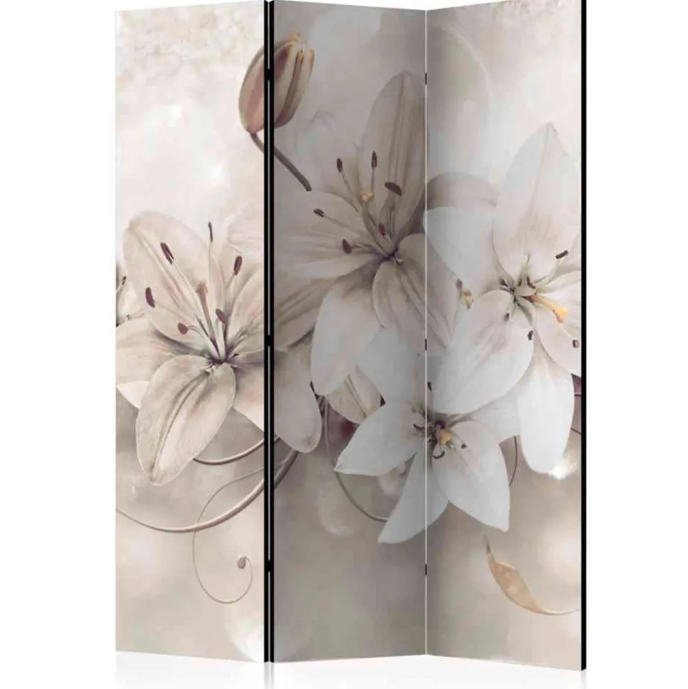 Blumen Motiv Paravent in Beige Grau - Villama