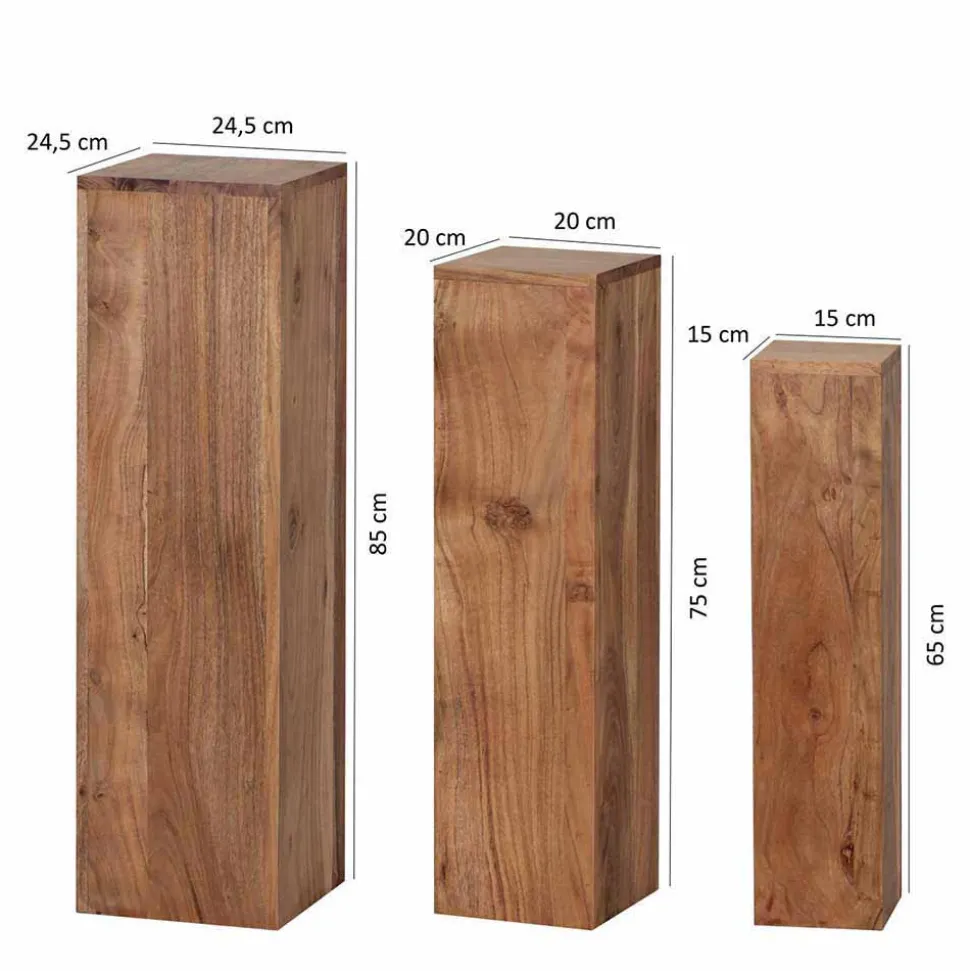 Blumensäulen Set Vislan aus Holz massiv Akazie (dreiteilig)