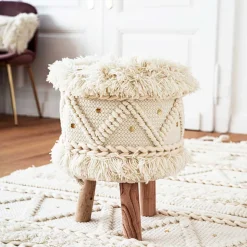 Boho Style Hocker in Cremeweiß - Puertos