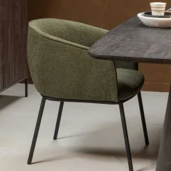 Boucle Tischsessel in Dunkelgrün - Norian