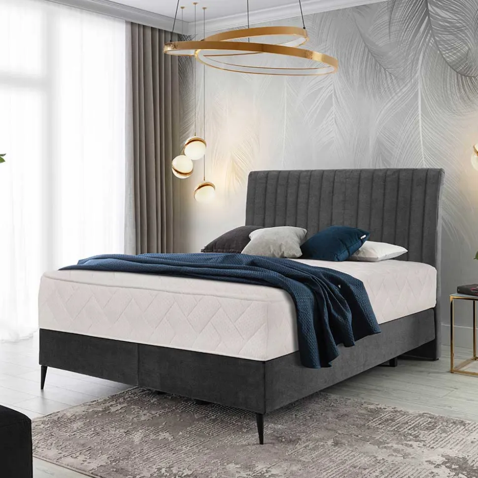 Boxspring Bett in Dunkelgrau Velours - Gaddy