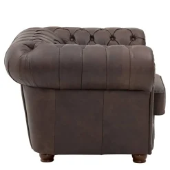 Brauner Chesterfieldsessel mit Lederbezug - Pluna