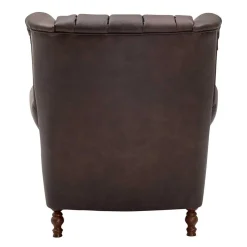 Brauner Federkernsessel mit Lederbezug - Chesterfield - Esmea