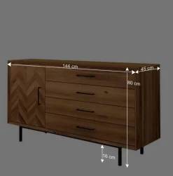 Breite Kommode mit vier Schubladen & Tür - Kerfa