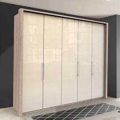 Breiter Falttüren-Schrank in Creme - Rativian