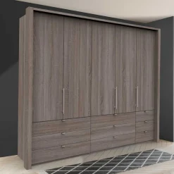 Breiter Kleiderschrank in Eiche Dunkel - Crenba