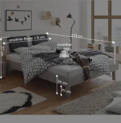 Breites Bett Cabelia in Beton Optik Dekor Grau