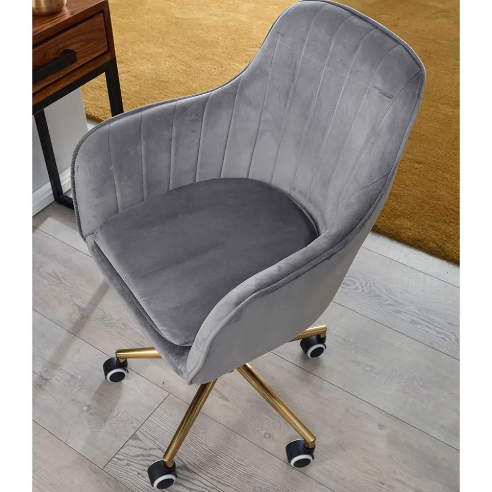 Büro Drehstuhl aus Samt in Grau - Horn