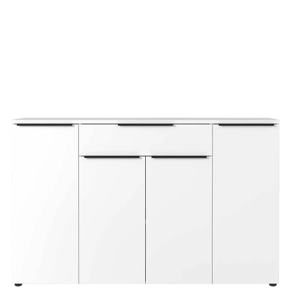 Büro Highboard in Weiß mit schwarzen Griffen - Sparkle