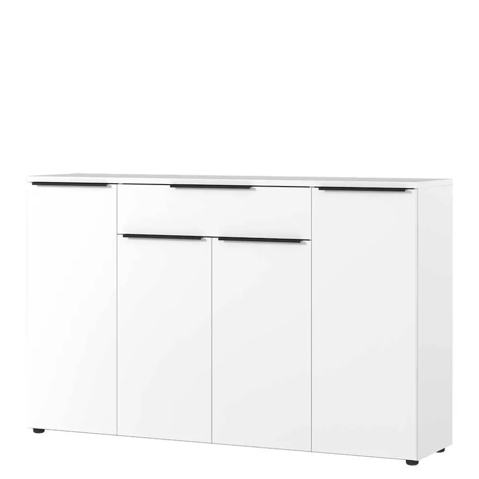 Büro Highboard in Weiß mit schwarzen Griffen - Sparkle