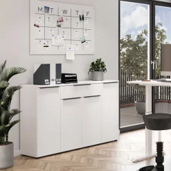 Büro Highboard in Weiß mit schwarzen Griffen - Sparkle