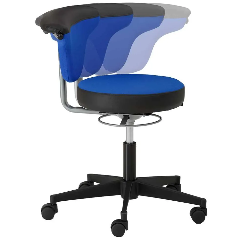 Bürohocker mit Lehne in Dunkelblau & Schwarz - Kanellas