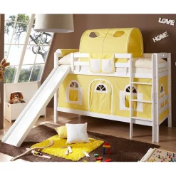 Buche Doppelhochbett in Weiß & Gelb - Linus