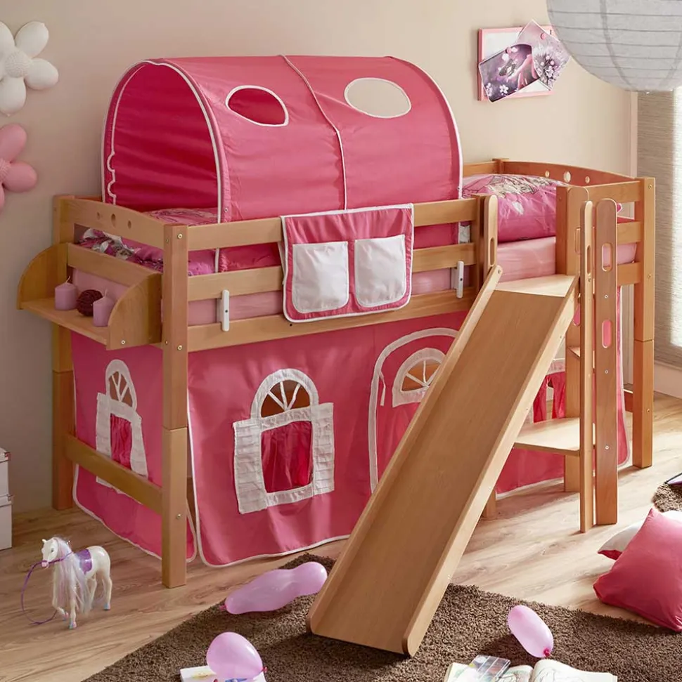 Buche Kinder Halbhochbett mit Rutsche Podest - Altair