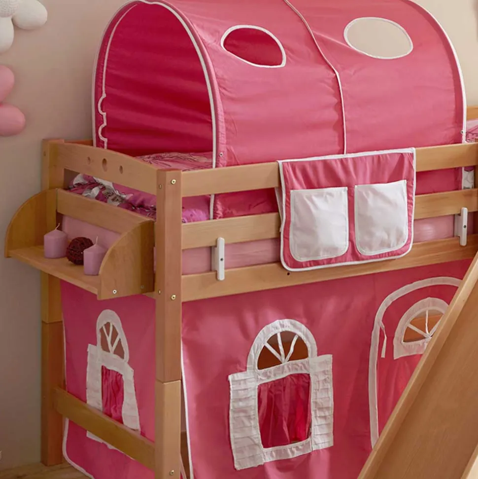 Buche Kinder Halbhochbett mit Rutsche Podest - Altair