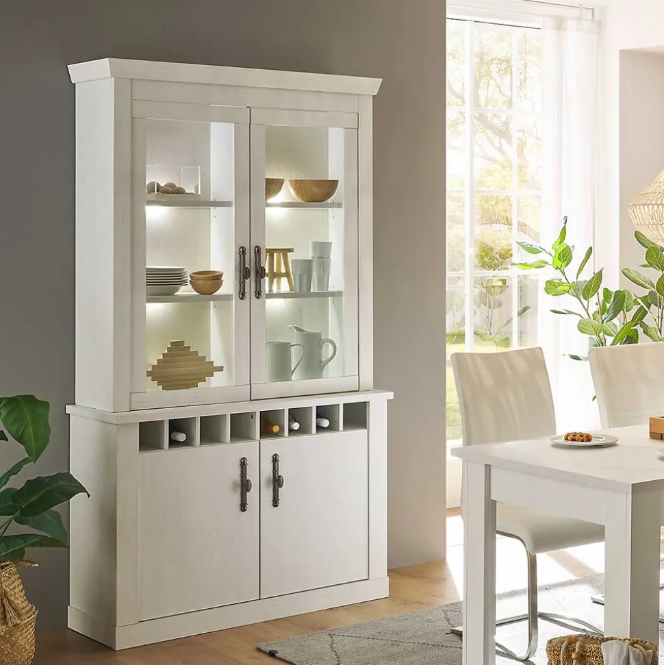 Buffet Vitrine in weißer Holzoptik Pinie - Liancos