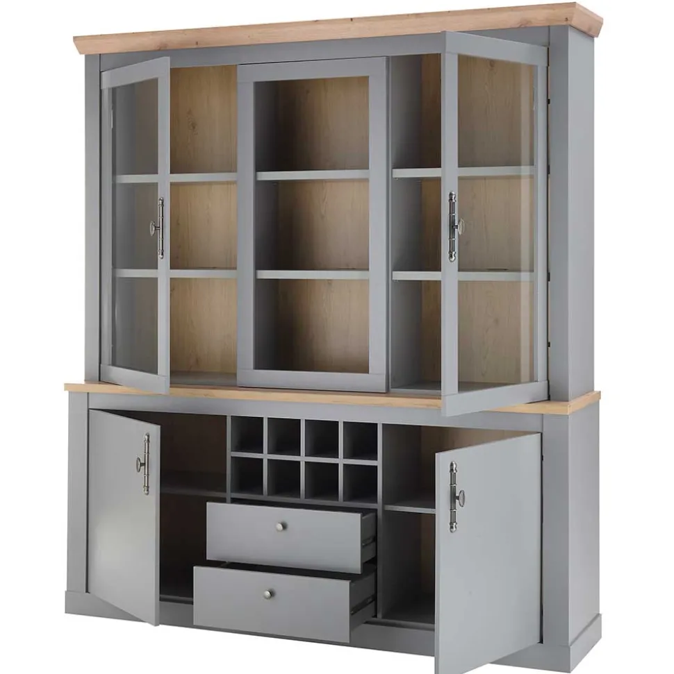 Buffetvitrine in Lichtgrau & Eiche Optik - Buleta