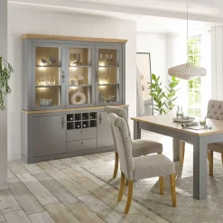 Buffetvitrine in Lichtgrau & Eiche Optik - Buleta