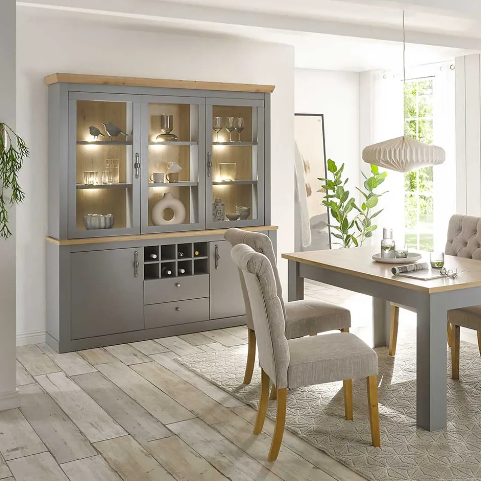 Buffetvitrine in Lichtgrau & Eiche Optik - Buleta